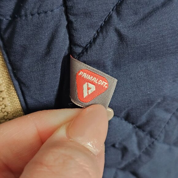 Flylow Quilted Insulated Jacket Men's XL Navy Tan Fill Zip Pockets Colorblock - Picture 8 of 16